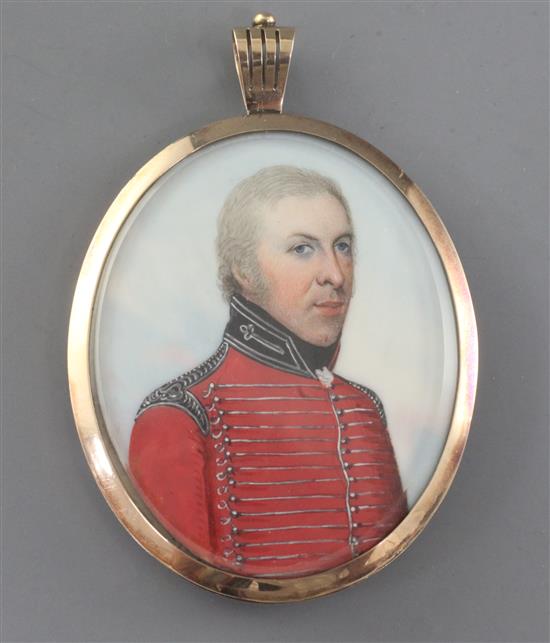 Early 19th century English School Miniature portrait of an army officer 2.5 x 2in.